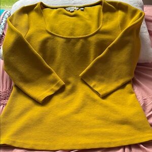 Boden Tilly 3/4 Sleeve Mustard Yellow Ribbed Sweater Top